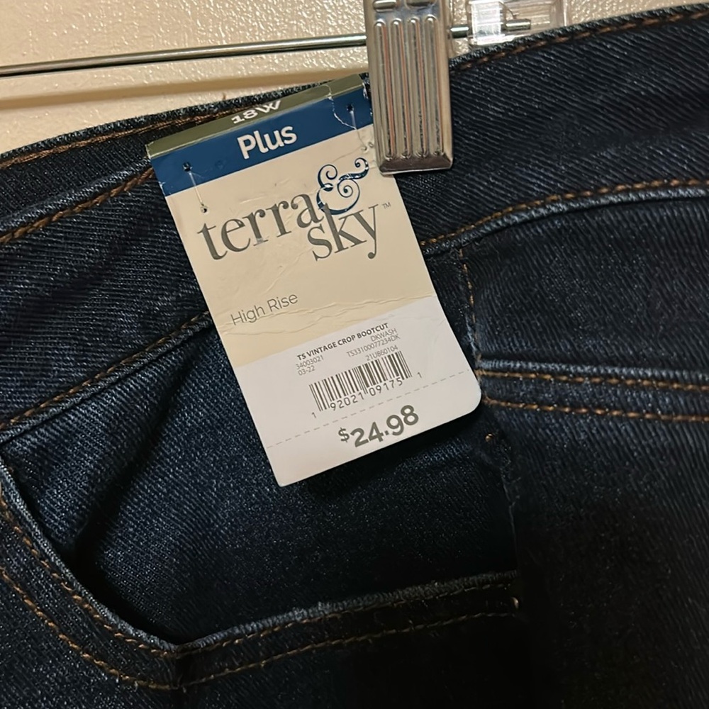 Terra & Sky High Rise Blue Jeans with Golden Stitching